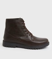 New Look Dark Brown Leather-Look Lace Up Chunky Boots